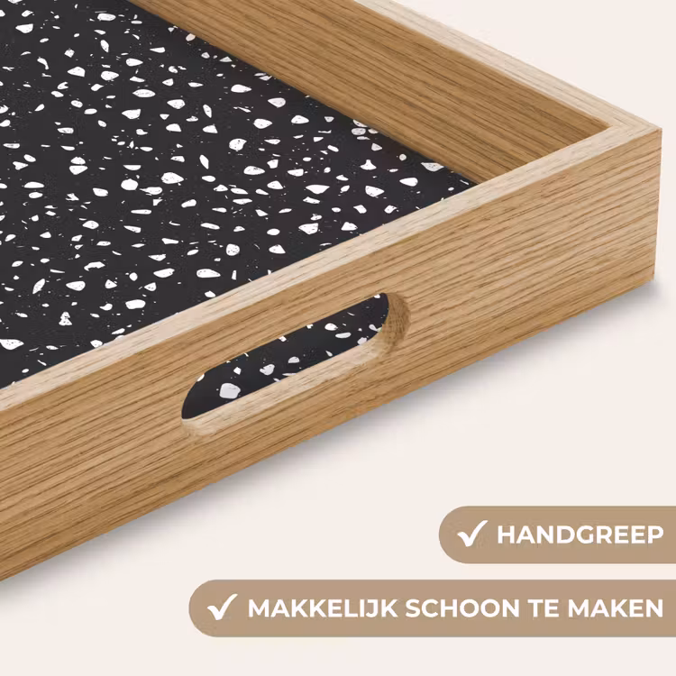 Terrazzo -  Patroon - Zwart - Wit Dienblad Rechthoek middel 911 -USP_HandgreepNL