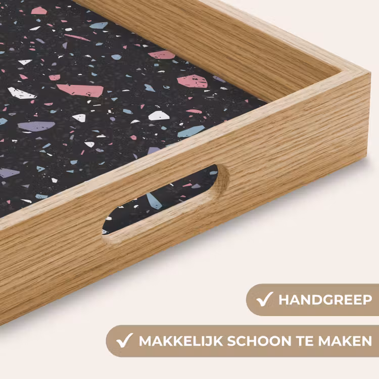 Terrazzo - Patroon - Zwart - Zacht Dienblad Rechthoek middel 911 -USP_HandgreepNL