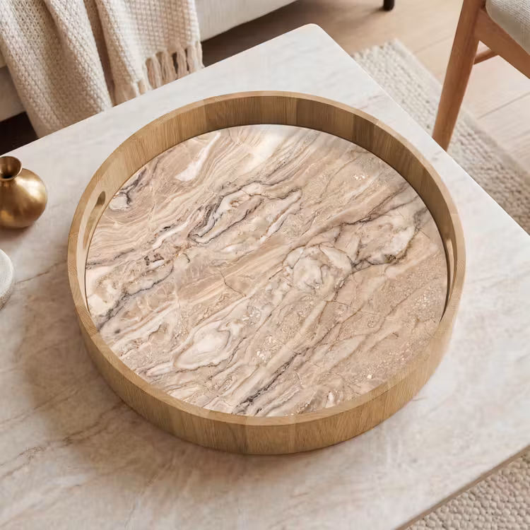 Textuur - Aders - Abstract - Modern - Beige Dienblad Rond middel -sfeer1