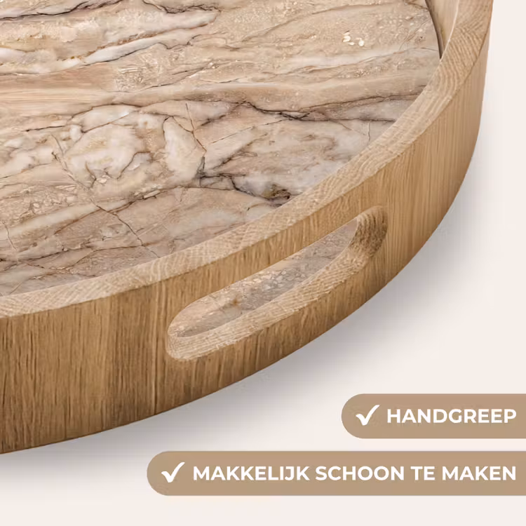 Textuur - Aders - Abstract - Modern - Beige Dienblad Rond middel -USP_HandgreepNL