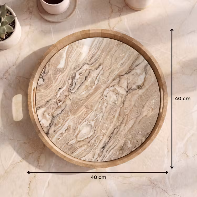 Textuur - Aders - Abstract - Modern - Beige Dienblad Rond middel -USP_Formaat