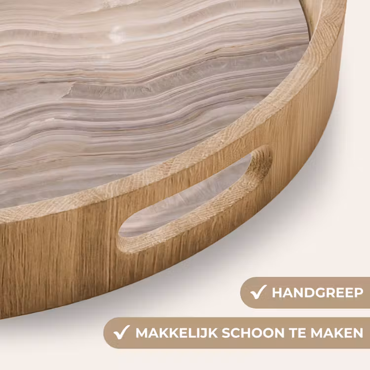 Textuur - Golvend - Abstract - Modern - Beige Dienblad Rond middel -USP_HandgreepNL