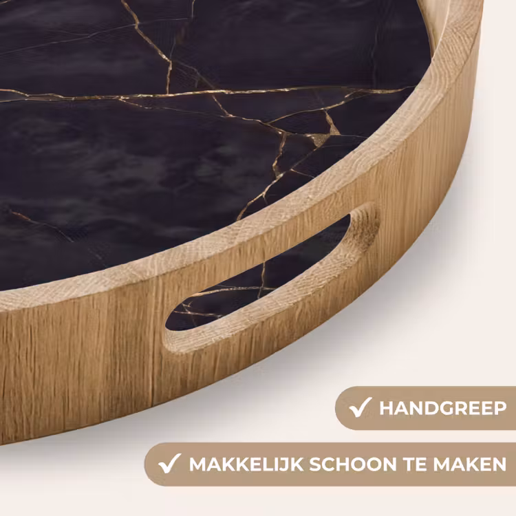 Textuur - Gouden lijnen - Abstract - Modern - Zwart Dienblad Rond middel -USP_HandgreepNL