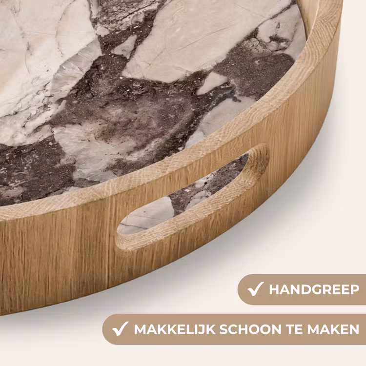 Textuur - Marmer - Abstract - Beige - Bruin Dienblad Rond middel -USP_HandgreepNL