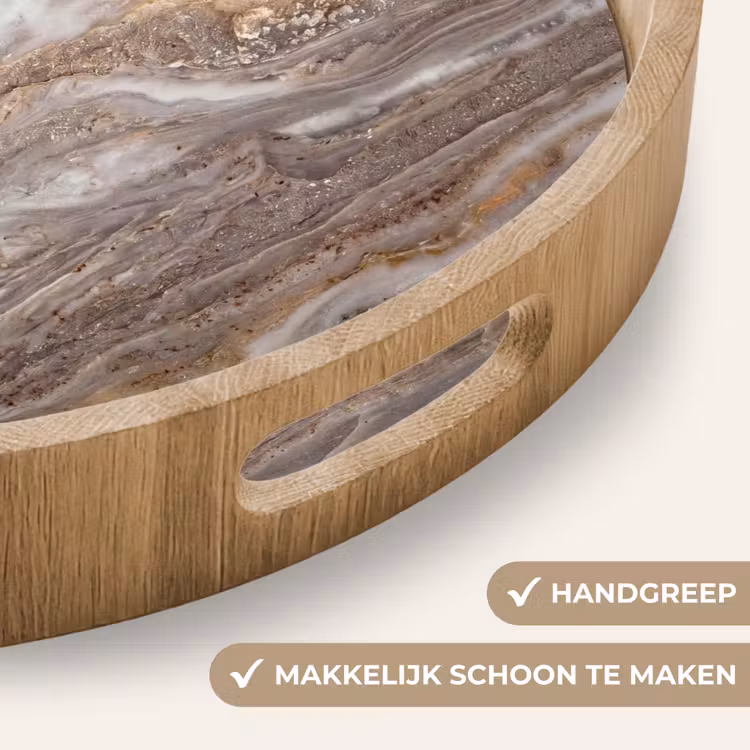 Textuur - Steen - Abstract - Beige Dienblad Rond middel -USP_HandgreepNL