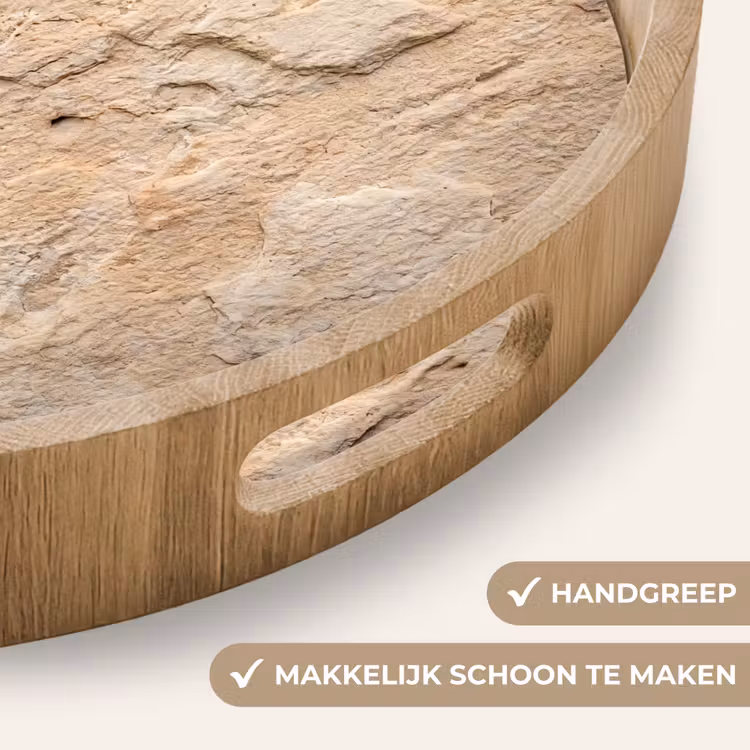 Textuur - Steen - Natuur - Beige Dienblad Rond middel -USP_HandgreepNL