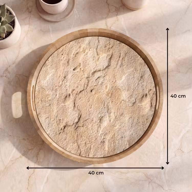 Textuur - Steen - Natuur - Beige Dienblad Rond middel -USP_Formaat