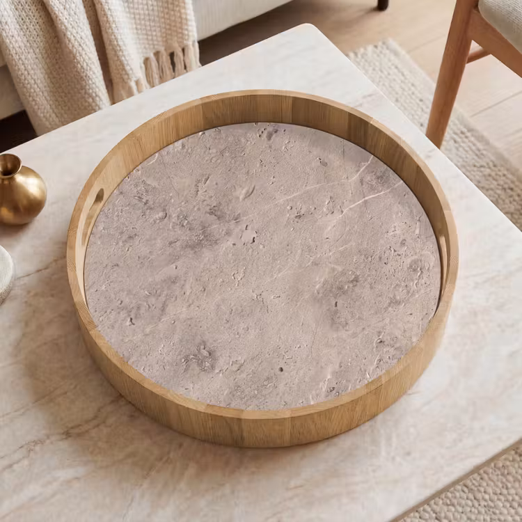 Textuur - Steen - Patroon - Rustiek - Beige Dienblad Rond middel -sfeer1