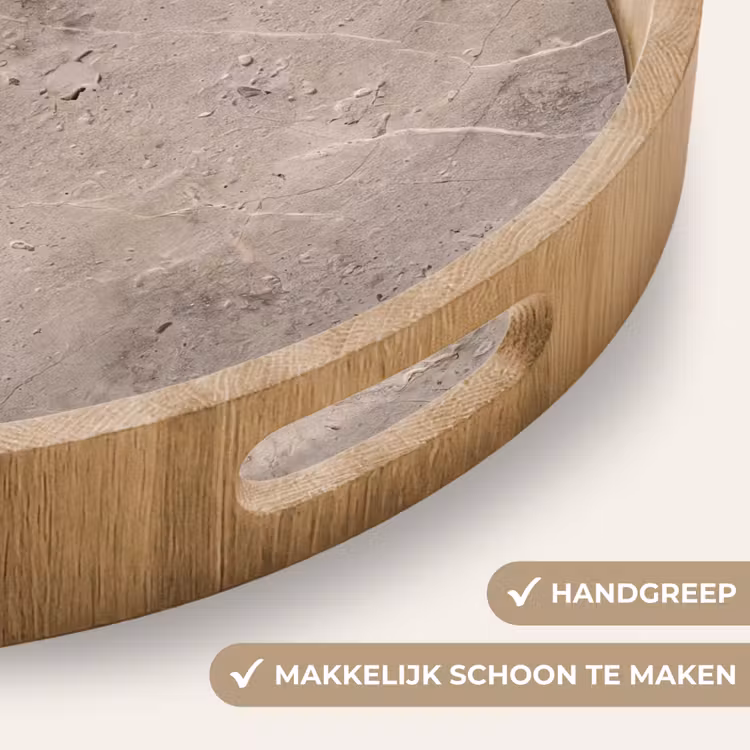 Textuur - Steen - Patroon - Rustiek - Beige Dienblad Rond middel -USP_HandgreepNL