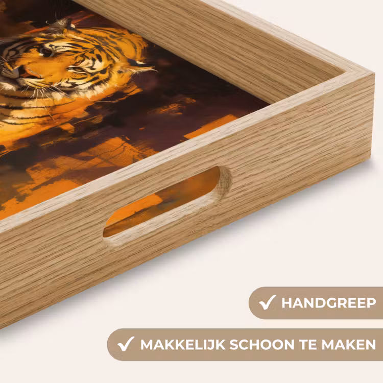 Tijger - Geschilderd - Oranje - Penseelstreken Dienblad Rechthoek middel -USP_HandgreepNL
