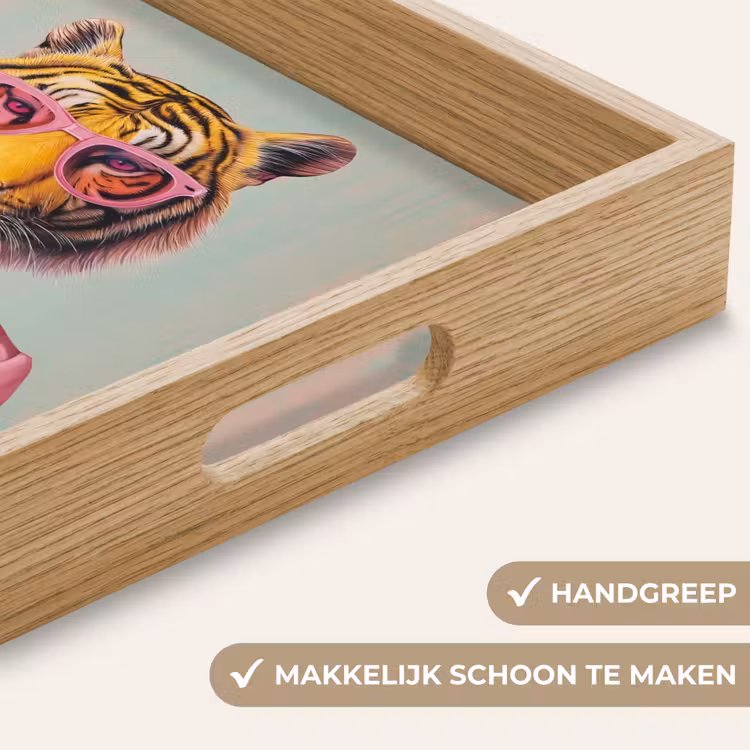 Tijger - Strik - Jasje - Roze Dienblad Rechthoek middel -USP_HandgreepNL