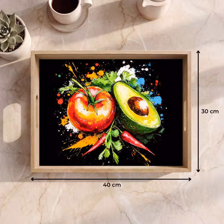 Tomaat - Avocado - Peper - Graffiti - Verf - Modern Dienblad Rechthoek middel -USP_Formaat