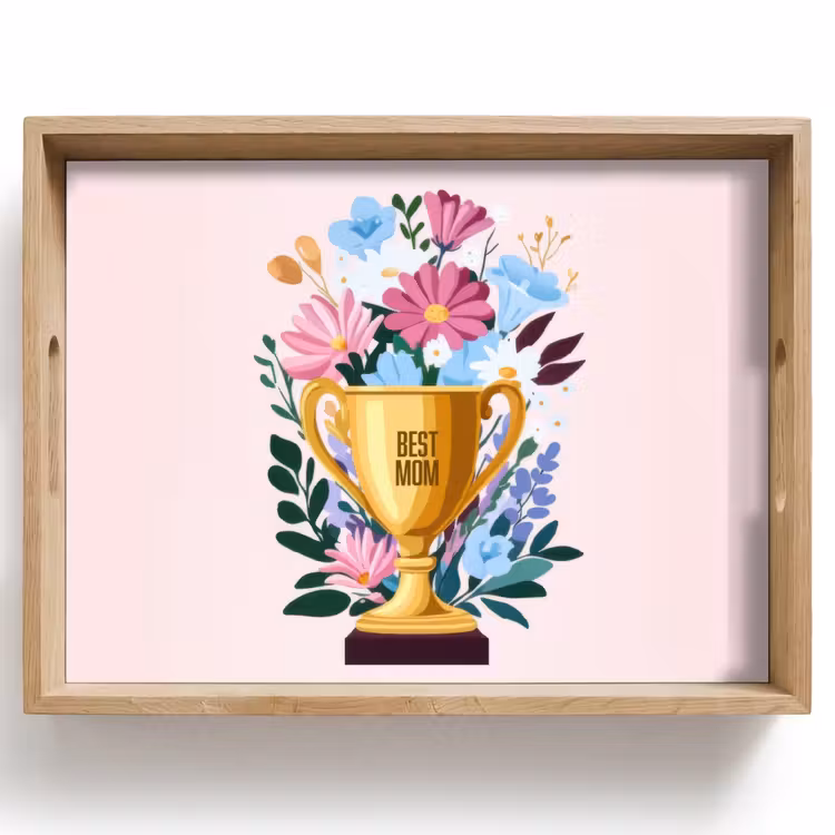 Trofee - Best Mom - Bloemen - Kleurrijk Dienblad Rechthoek middel -z3d_shopping