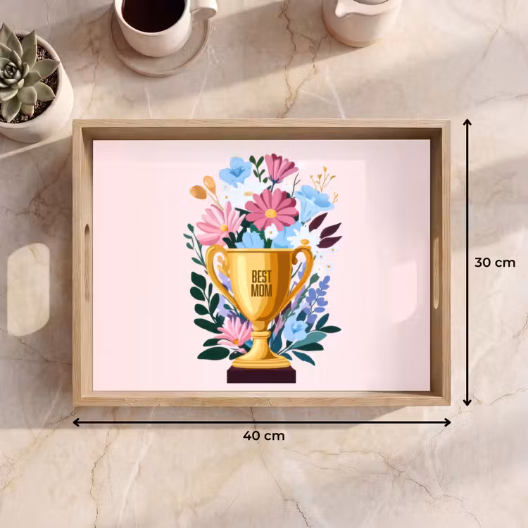 Trofee - Best Mom - Bloemen - Kleurrijk Dienblad Rechthoek middel -USP_Formaat