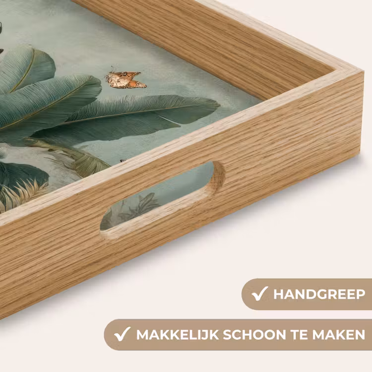 Tropisch bladerdek - Vlinders - groen - Bruin Dienblad Rechthoek middel -USP_HandgreepNL