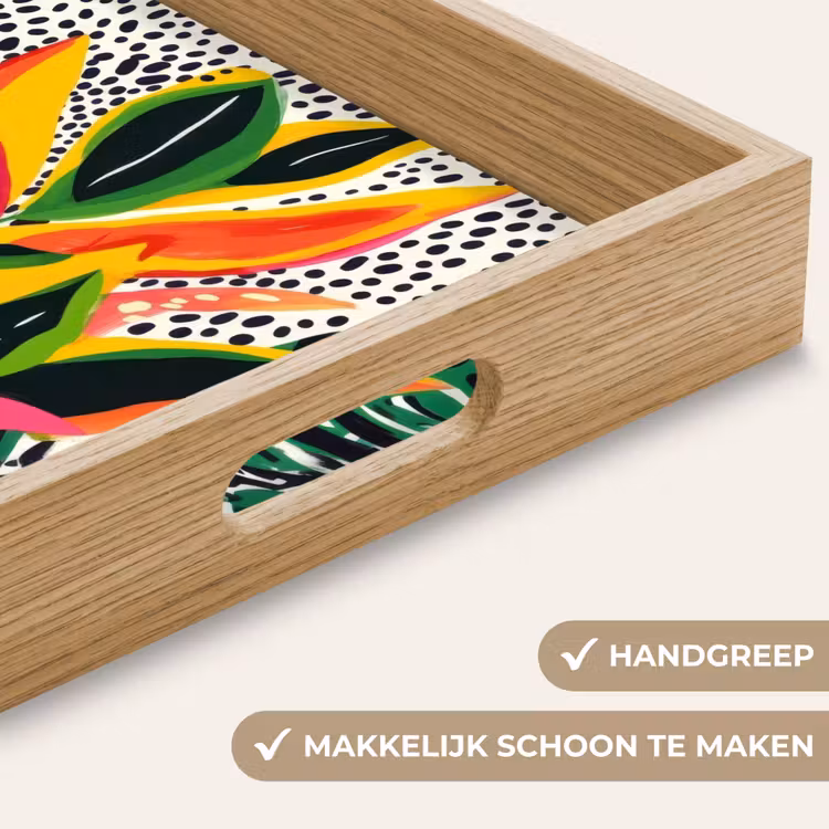 Tropisch - Bladeren - Zwart - wit Dienblad Rechthoek middel -USP_HandgreepNL