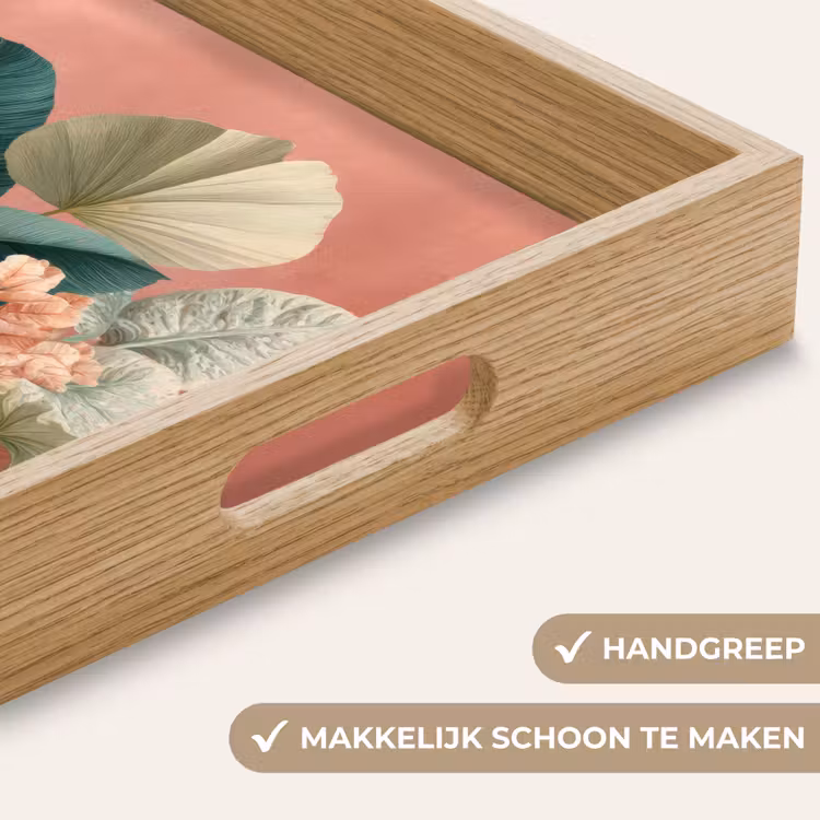 Tropische bladeren - Bloemen - Roze - groen Dienblad Rechthoek middel -USP_HandgreepNL