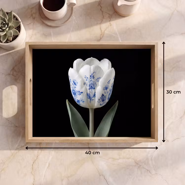 Tulp - Patroon - Blauw Dienblad Rechthoek middel -USP_Formaat