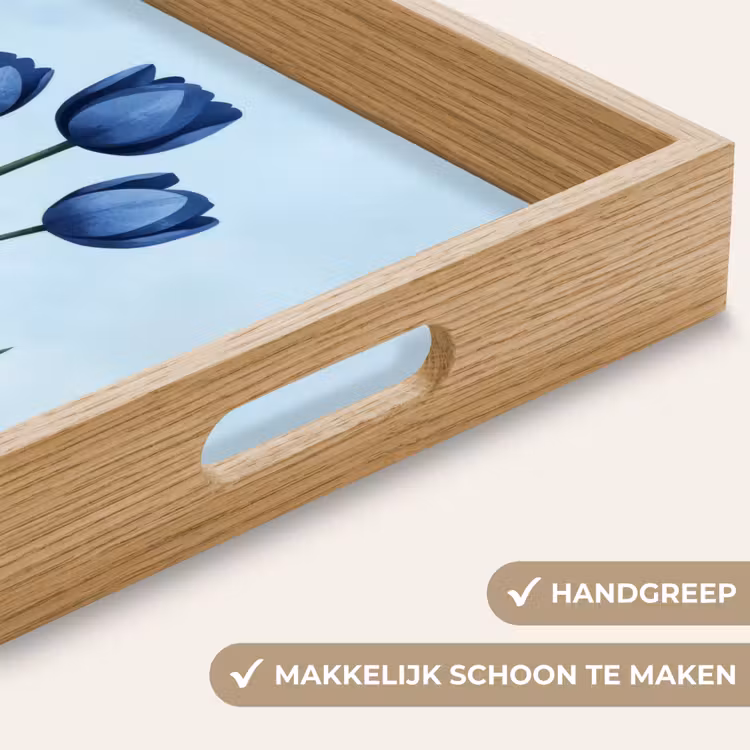 Tulpen - Blauw - Bladeren Dienblad Rechthoek middel -USP_HandgreepNL