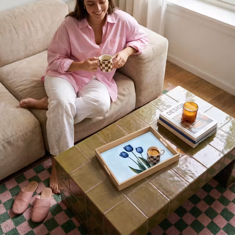 Tulpen - Blauw - Bladeren Dienblad Rechthoek middel -sfeer3