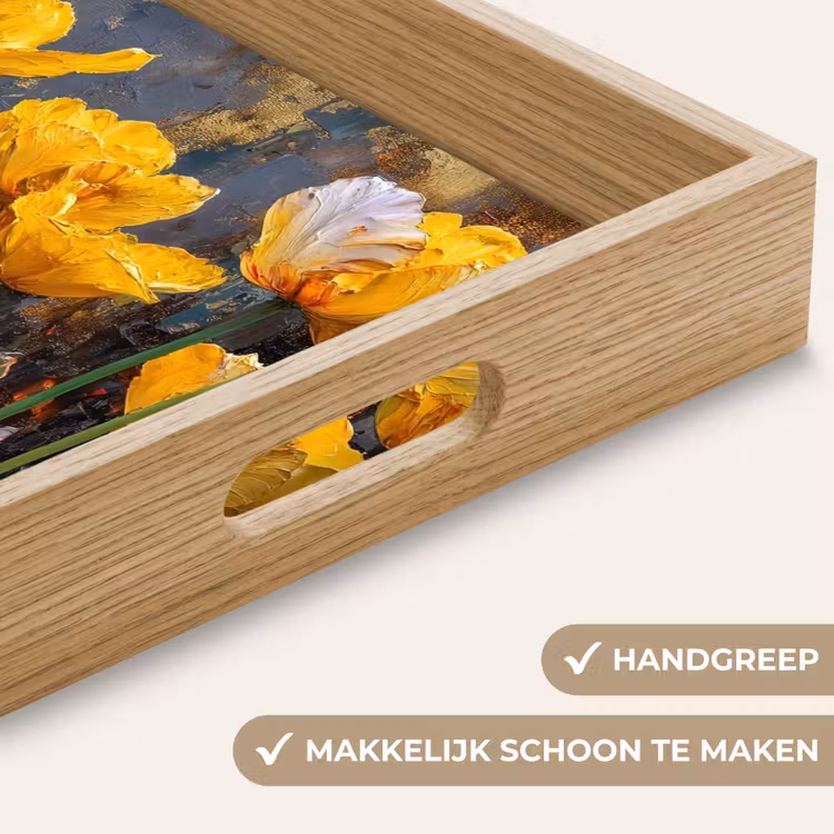Tulpen - Geel - Penseelstreken - Abstract Dienblad Rechthoek middel -USP_HandgreepNL