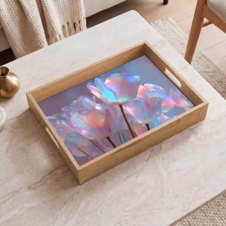 Tulpen - Glazen - Bloemblaadjes - Pasteltinten Dienblad Rechthoek middel -sfeer1