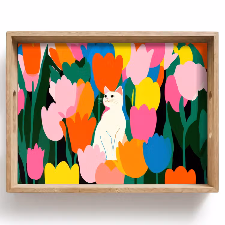 Tulpen - Kat - Kleurrijk Dienblad Rechthoek middel -z3d_shopping