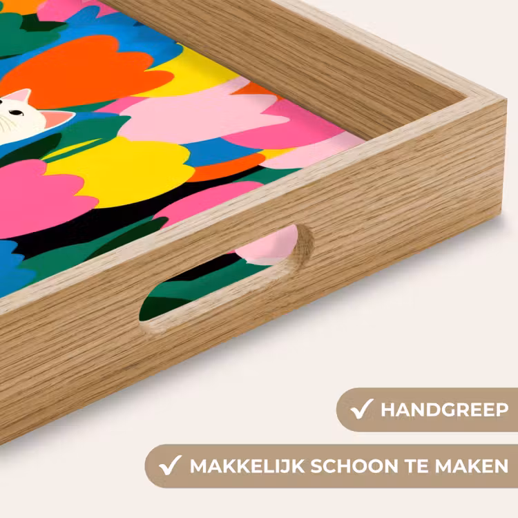 Tulpen - Kat - Kleurrijk Dienblad Rechthoek middel -USP_HandgreepNL