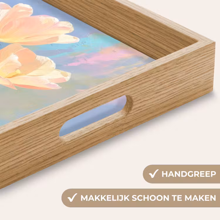 Tulpen - Roze accenten - Blauw Dienblad Rechthoek middel -USP_HandgreepNL