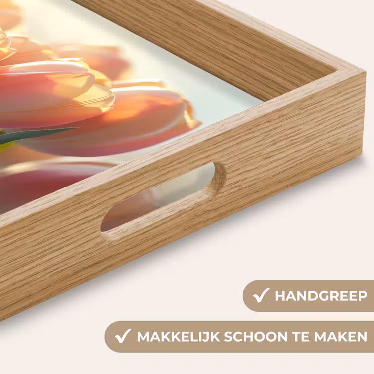 Tulpen - Roze - Zonnestralen Dienblad Rechthoek middel -USP_HandgreepNL