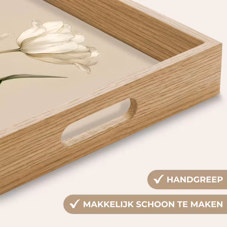 Tulpen - Wit - Bladeren Dienblad Rechthoek middel -USP_HandgreepNL