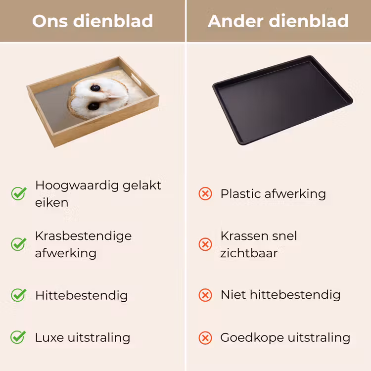 Uil - Bruin - Wit Dienblad Rechthoek middel -USP_VergelijkingNL