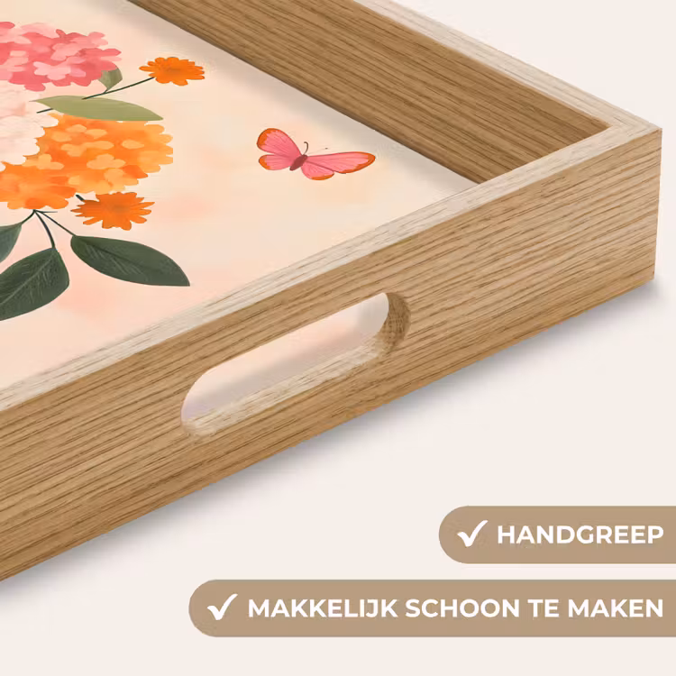 Vaas - Bloemen - Vlinder - Rood Dienblad Rechthoek middel -USP_HandgreepNL