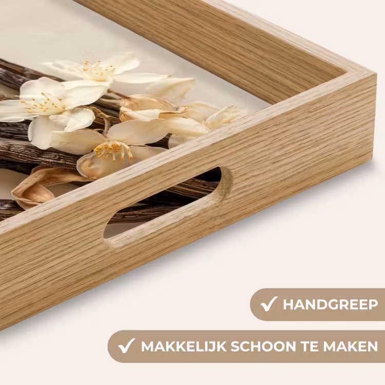 Vanille - Bloemen - Beige Dienblad Rechthoek middel -USP_HandgreepNL