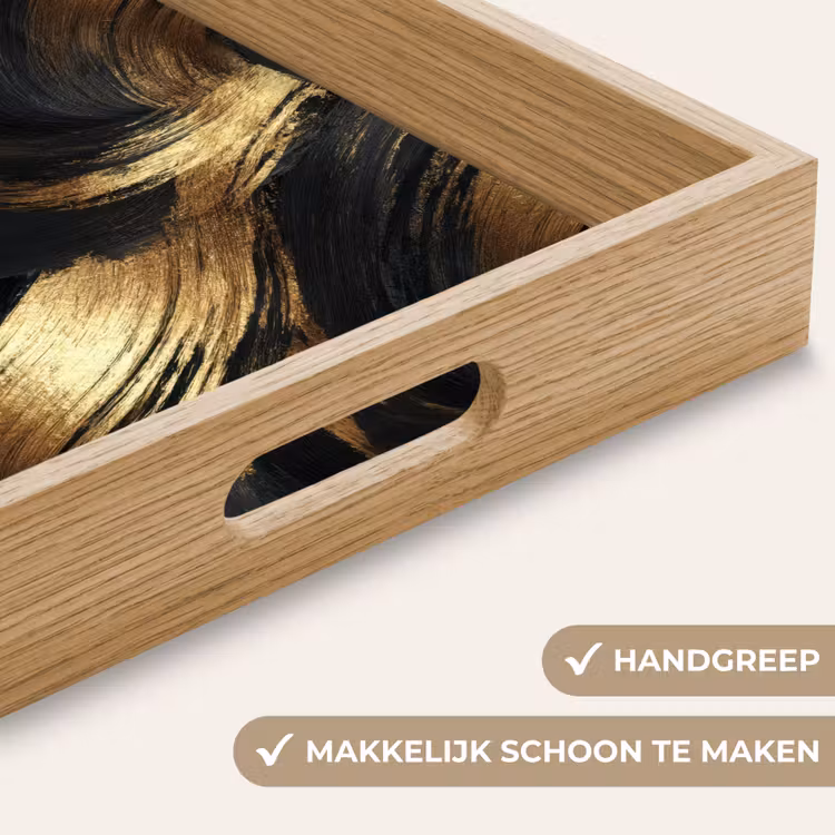 Verfstreken - Abstract - Goud - Zwart Dienblad Rechthoek middel 911 -USP_HandgreepNL