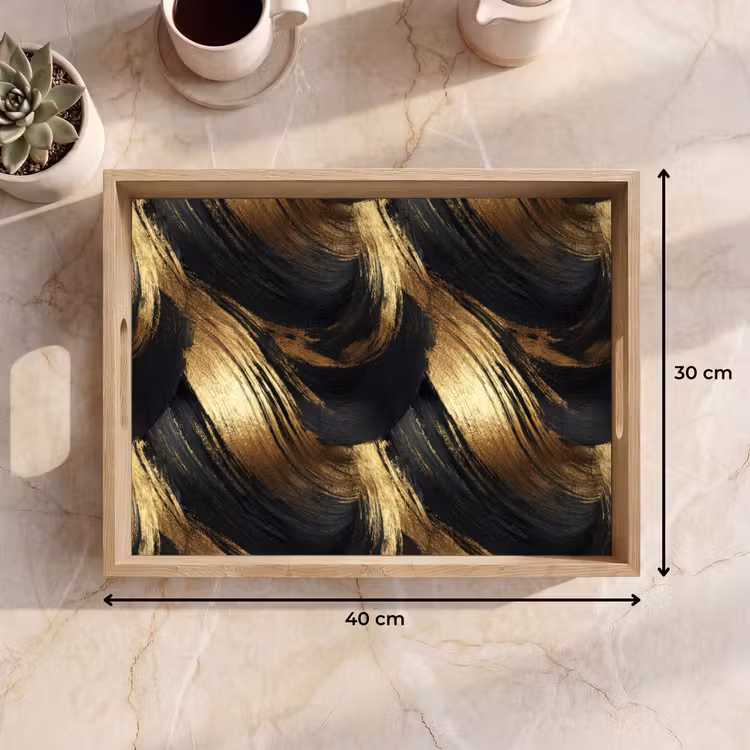 Verfstreken - Abstract - Goud - Zwart Dienblad Rechthoek middel 911 -USP_Formaat