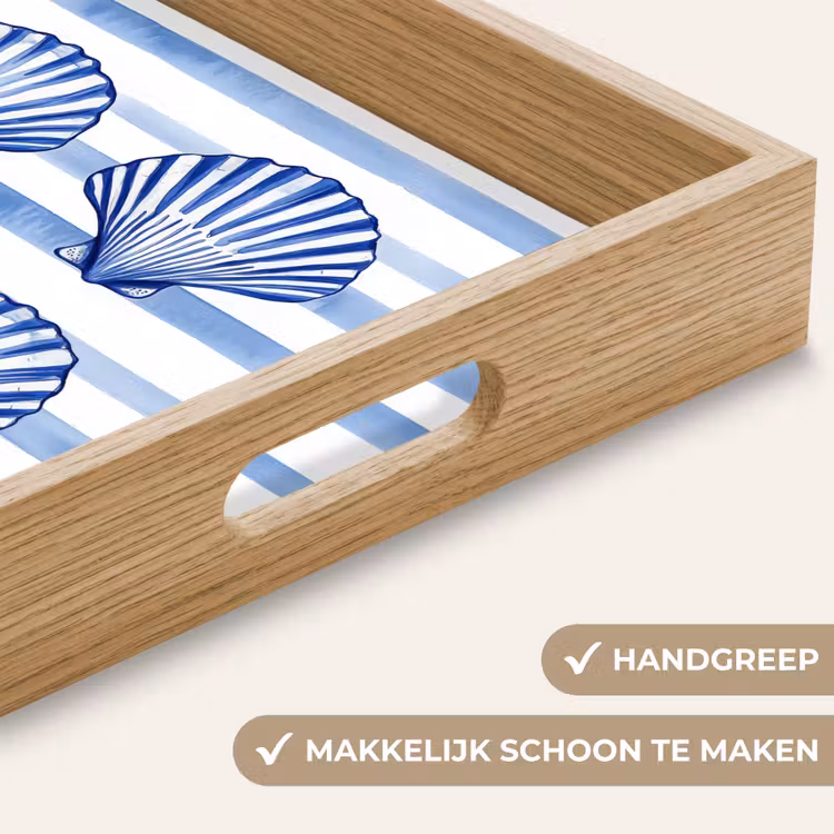 Vier schelpen - Blauw - Wit - Strepen Dienblad Rechthoek middel -USP_HandgreepNL