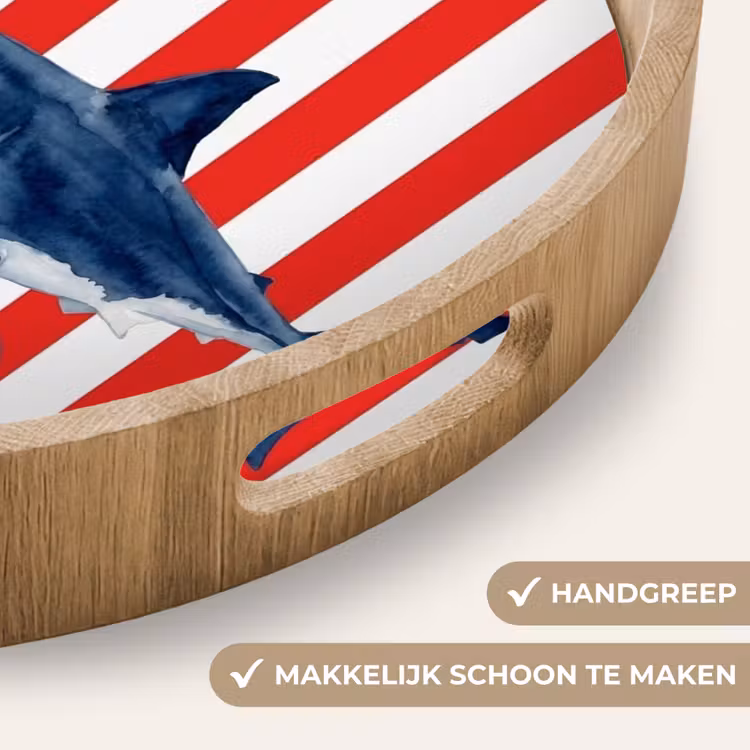 Vis - Haai - Zee - Illustratie - Blauw Dienblad Rond middel -USP_HandgreepNL