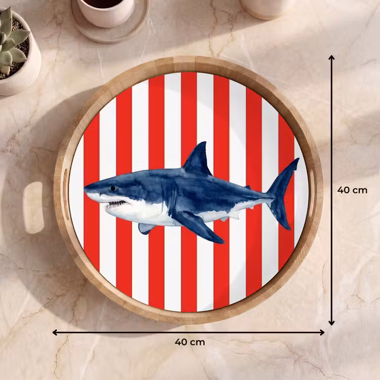 Vis - Haai - Zee - Illustratie - Blauw Dienblad Rond middel -USP_Formaat