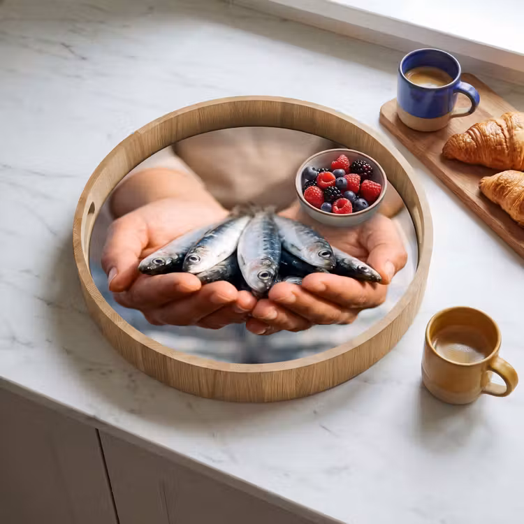 Dienblad - Vis - Handen - Natuur - Vis - Handen - Natuur Dienblad Rond middel