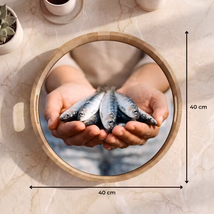 Dienblad - Vis - Handen - Natuur - Vis - Handen - Natuur Dienblad Rond middel