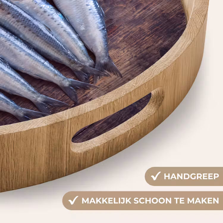 Dienblad - Vis - Hout - Eten - Vis - Hout - Eten Dienblad Rond middel
