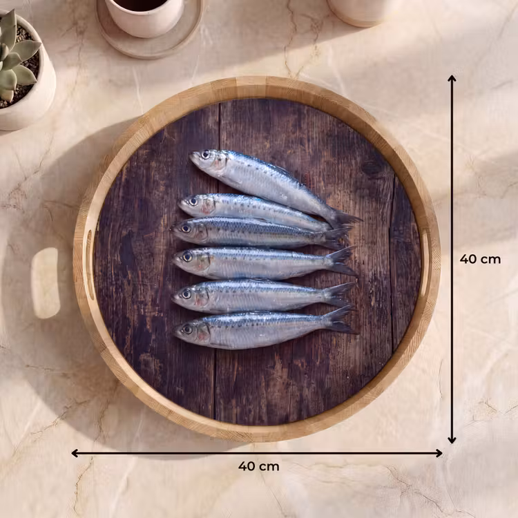 Dienblad - Vis - Hout - Eten - Vis - Hout - Eten Dienblad Rond middel