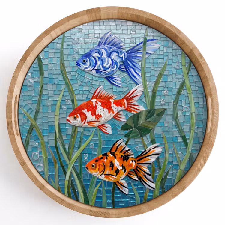 Vis - Mozaïek - Onderwater - Kleurrijk - Dieren Dienblad Rond middel -z3d_shopping