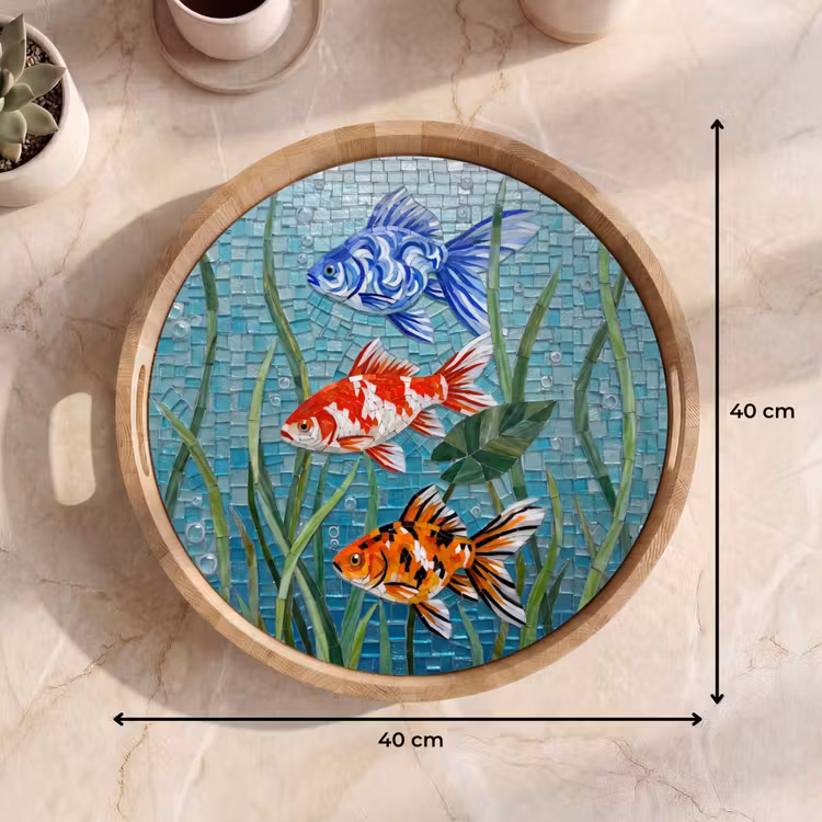 Vis - Mozaïek - Onderwater - Kleurrijk - Dieren Dienblad Rond middel -USP_Formaat
