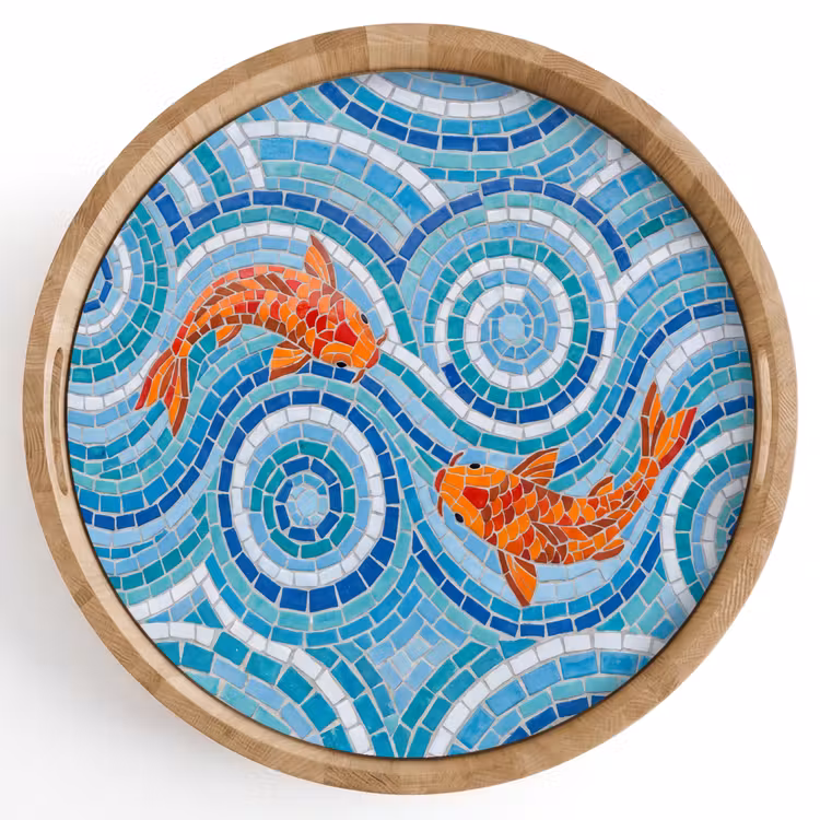 Vis - Mozaïek - Water - Decoratief - Blauw Dienblad Rond middel -z3d_shopping