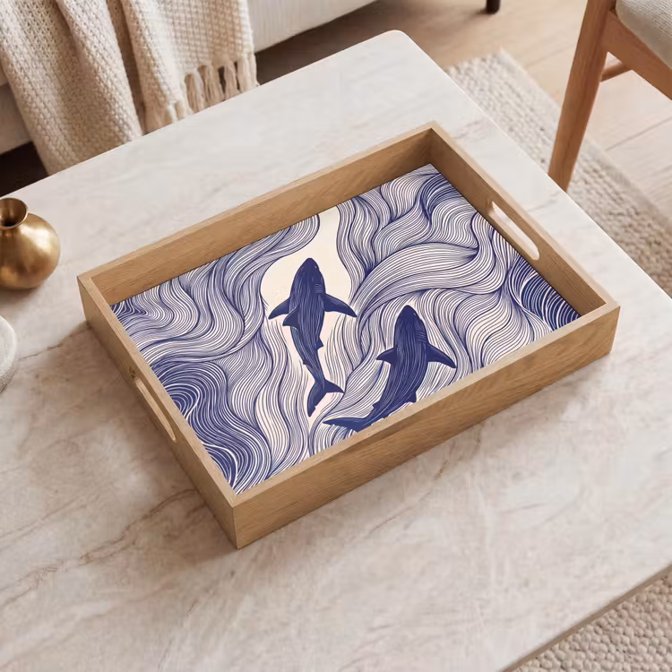 Vis - Oceaan - Lijntekening - Blauw - Dieren Dienblad Rechthoek middel -sfeer1
