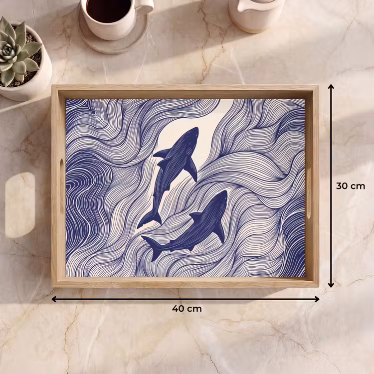 Vis - Oceaan - Lijntekening - Blauw - Dieren Dienblad Rechthoek middel -USP_Formaat