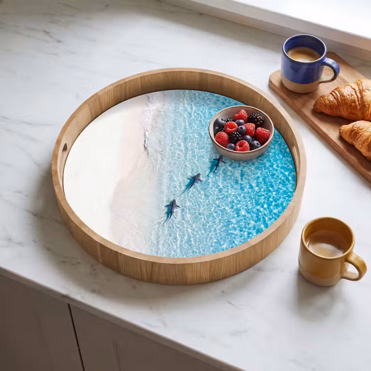 Vis - Oceaan - Strand - Turquoise - Natuur Dienblad Rond middel -sfeer2