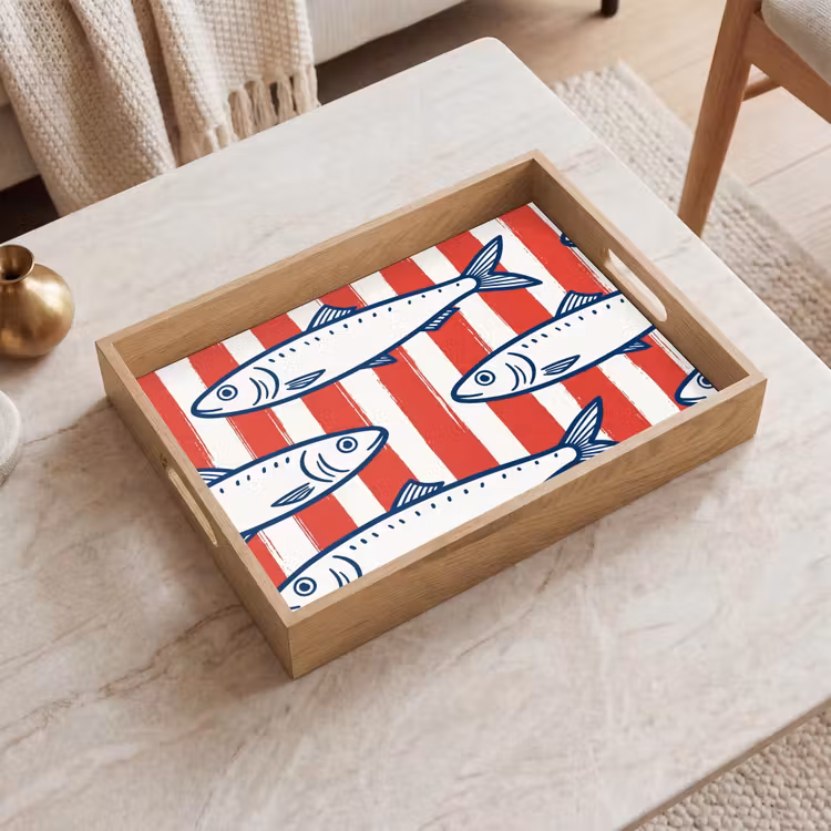 Vis - Patroon - Strepen - Illustratie - Rood Dienblad Rechthoek middel -sfeer1